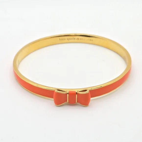 Kate Spade New York Skinny Mini Bow Enamel Bangle - Gold & Coral/Orange - Picture 5 of 14